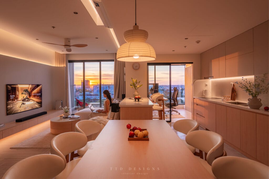 Căn hộ Diamond Centery 121m2 – Khi tinh thần Japandi thổi hồn vào không gian sống. 1 thiet ke va thi cong can ho 3 phong ngu style japandi diamond centery celadon city